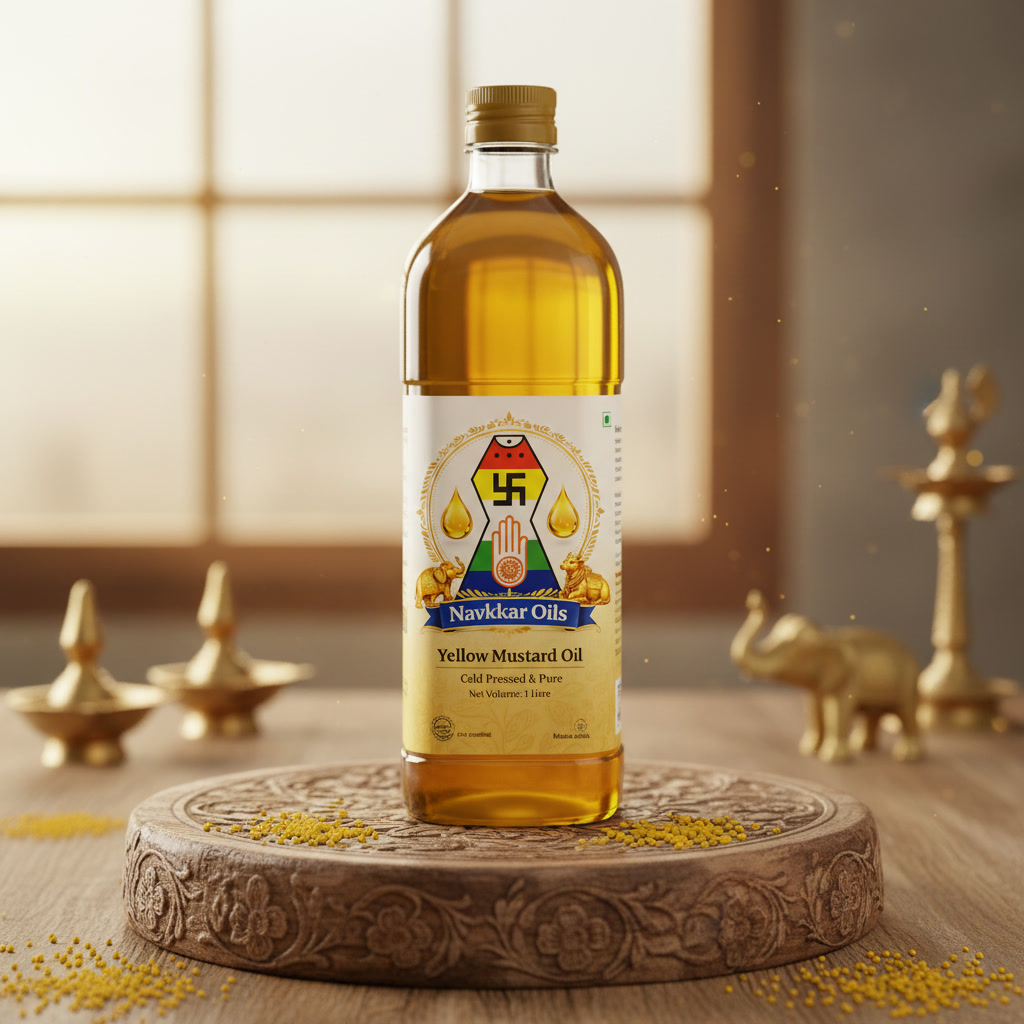 Mustard oil seeds and wooden texture presentation